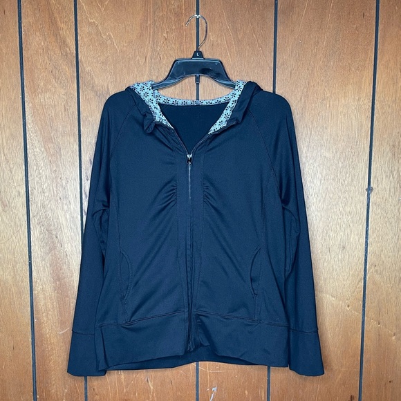 Heavy-Weight Workout Black Zip-Up Track Jacket Hooded Pocket Design Size Medium - Picture 3 of 4